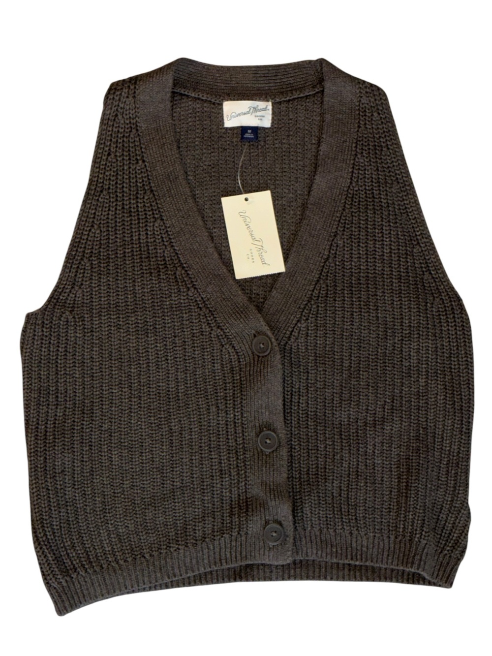 NWT Taupe Ribbed Button Front Sweater Vest Women's Medium Quiet Luxury Minimalis - Picture 4 of 9